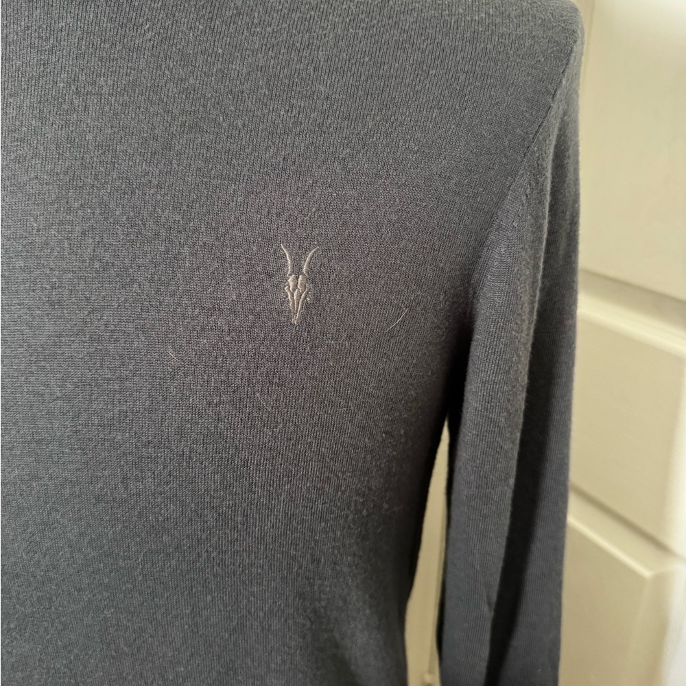 All Saints Men's Long Sleeve Tee in Charcoal with Light Gray Logo